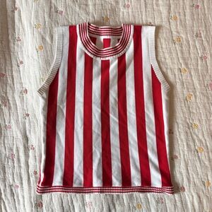 Red and White Striped Cropped Sleeveless Top